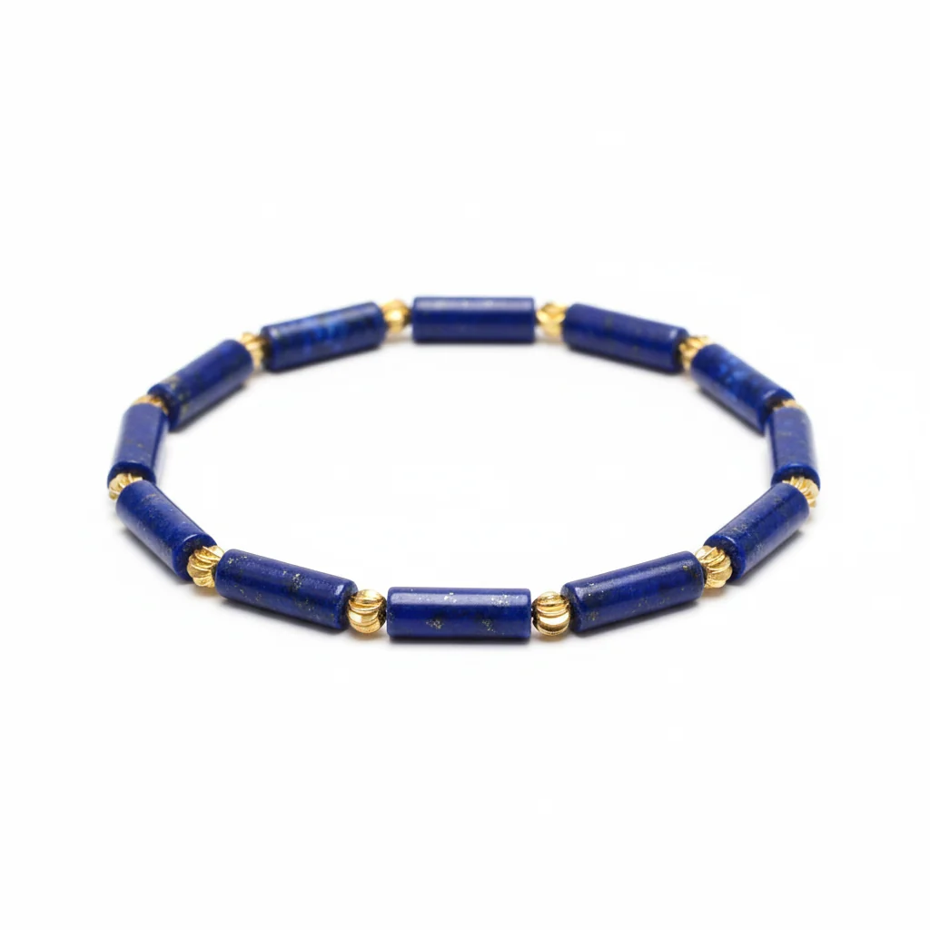 Lapis Lazuli Bamboo Barrel Bead Bracelet