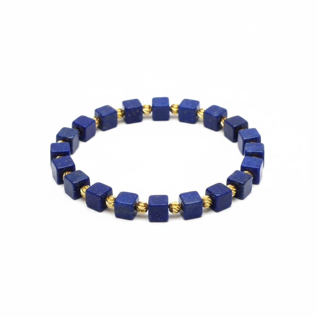 Lapis Lazuli 6mm Cube Gold Accent Bracelet